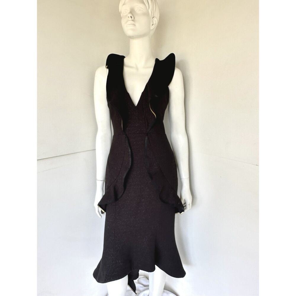 Rebecca Vallance Black Shimmer Knit Plunge Midi Evening Gown/ Dress 4 rare!